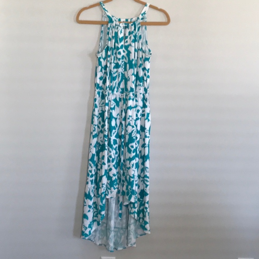 New York & Company Turquoise & White High Lo Dress